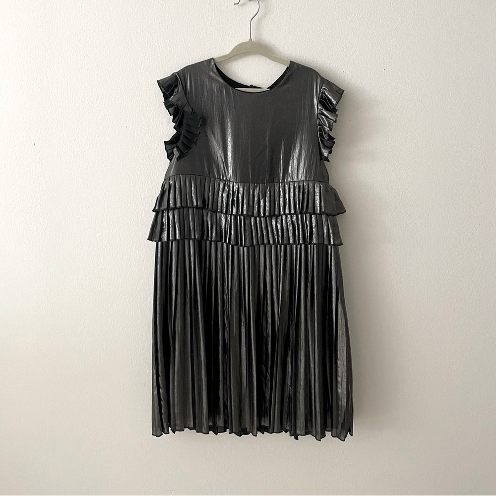 NWT Dondup Girls Slate Gray Metallic Peplum Dress